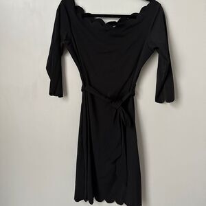 Black Mini Dress Womens Medium Long Sleeve Spring Cocktail Goth Academia Scallop